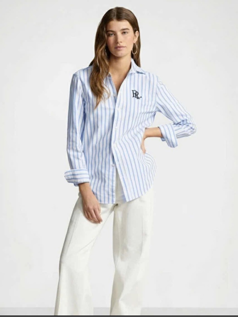 Polo by Ralph Lauren Blue & White Striped Oxford Shirt with Monogram